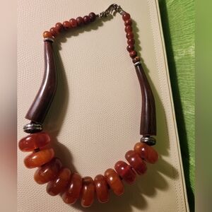 Hand Made African Necklace Orange Beaded